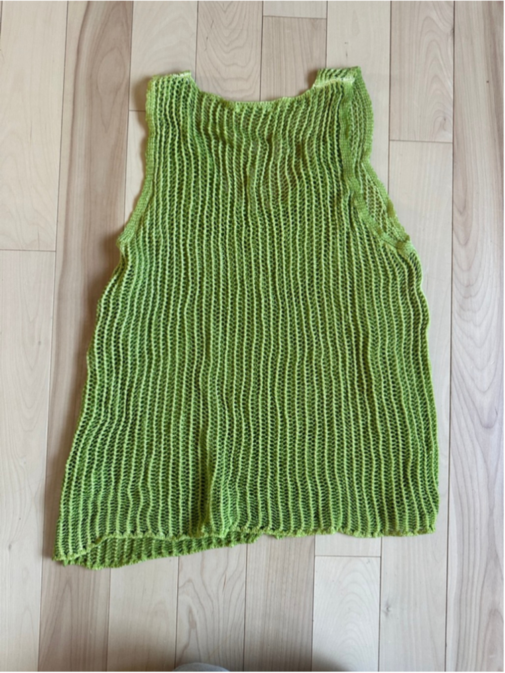 Vintage Italian Lime Green Open Knit Tank Top Mesh Sleeveless Y2K M - Picture 6 of 8